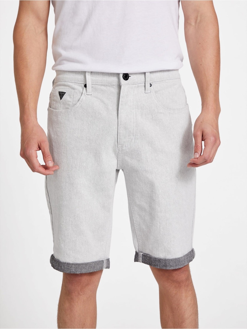 New Guess Men's Light Gray Rolled-Hem Denim Shorts SZ 34